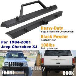 Front & Rear Bumper Winch Mount Plate Kit For 1984-2001 Jeep Cherokee XJ Black