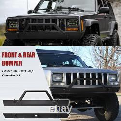 Front & Rear Bumper Winch Mount Plate Kit For 1984-2001 Jeep Cherokee XJ Black