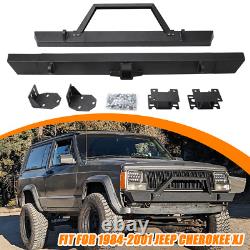 Front & Rear Bumper Winch Mount Plate Set For 1984-2001 Jeep Cherokee XJ Black