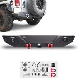 Front Rear Bumper with2D-Ring Shackle+2LED Lights For 2007-2018 Jeep Wrangler JK