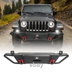 Front Rear Bumper with2D-Ring Shackle+2LED Lights For 2007-2018 Jeep Wrangler JK