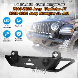 Heavy Duty Steel Front Bumper for 18-2023 Wrangler JL Gladiator JT WithLED Lights