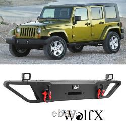 Powder Coated Front Bumper For 2007-2018 Jeep Wrangler JK/JKU+LED Lights+D-Rings