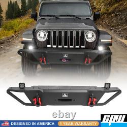 Powder Coated Front Bumper For 2007-2018 Jeep Wrangler JK withLED Lights D-ring