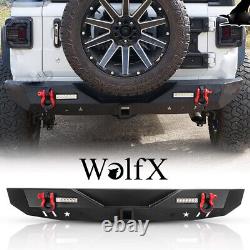 Powder-Coated Steel Rear Bumper For 2018-2023 Jeep Wrangler JL+LED Light+D-Rings