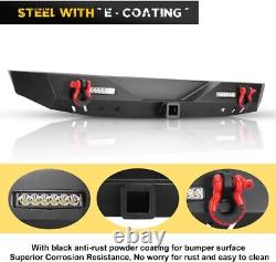 Powder-Coated Steel Rear Bumper For 2018-2023 Jeep Wrangler JL+LED Light+D-Rings