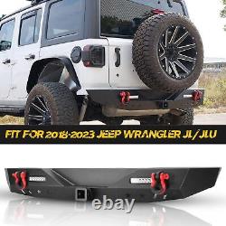 Powder-Coated Steel Rear Bumper For 2018-2023 Jeep Wrangler JL+LED Light+D-Rings