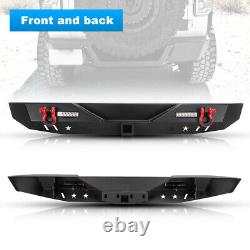 Powder-Coated Steel Rear Bumper For 2018-2023 Jeep Wrangler JL+LED Light+D-Rings