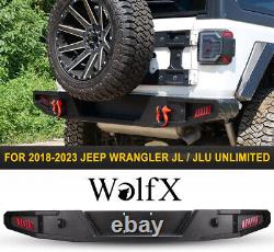 Powder Coated Steel Rear Bumper For 2018-2023 Jeep Wrangler JL LED Parking Light