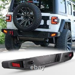 Powder Coated Steel Rear Bumper For 2018-2024 Jeep Wrangler JL JLU withLED Lights