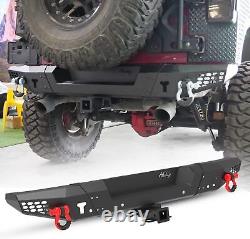 Rear Bumper For 2007-2018 Jeep Wrangler JK 2/4 Door Build-in D-Rings Steel Black