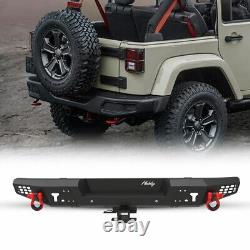 Rear Bumper For 2007-2018 Jeep Wrangler JK 2/4 Door Build-in D-Rings Steel Black