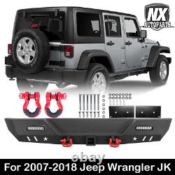 Rear Bumper For 2007-2018 Jeep Wrangler JK Black Steel withLED Light & 2x D-ring