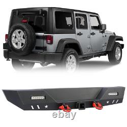 Rear Bumper For 2007-2018 Jeep Wrangler JK Black Steel withLED Light & 2x D-ring