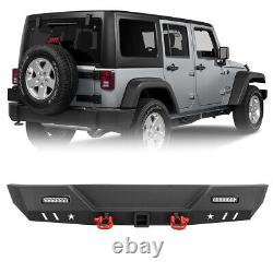 Rear Bumper For 2007-2018 Jeep Wrangler JK Black Steel withLED Light & 2x D-ring