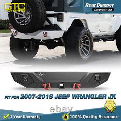 Rear Bumper For 2007-2018 Jeep Wrangler JK Heavy Steel withLED Lights & 2 D-ring