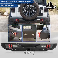 Rear Bumper For 2018-2023 Jeep Wrangler JL JLU Steel Black withLed lights & D-ring