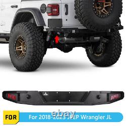 Rear Bumper For 2018-2023 Jeep Wrangler JL JLU With LED lights Powder Coated Steel