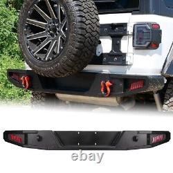 Rear Bumper For 2018-2024 Jeep Wrangler JL JLU withLED rBrake Lights Black Steel