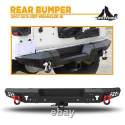 Rear Bumper for 2007-2018 Jeep Wrangler JK JKU 2&4Door with D-Rings & 2 Receiver