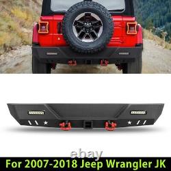 Rear Bumper withD-rings 2Receiver & 2 LED Lights For 2007-2018 Jeep Wrangler JK