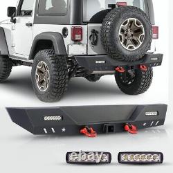 Rear Bumper withLed lights & D-rings For 2007-2018 Jeep Wrangler JK Black Steel