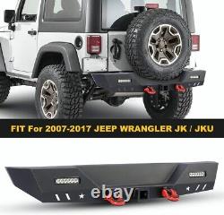 Rear Bumper withLed lights & D-rings For 2007-2018 Jeep Wrangler JK Black Steel