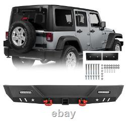 Rear Bumper withLed lights & D-rings For 2007-2018 Jeep Wrangler JK Black Steel