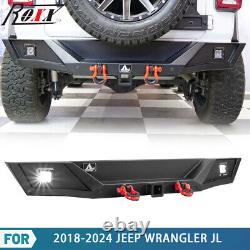 Rear Bumper with LED Light D-Ring for 2018-2024 Jeep Wrangler JL JLU Shackle Steel