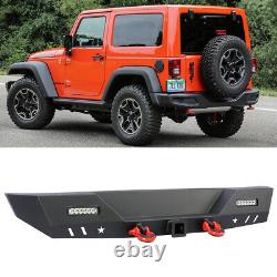 Rear Bumper with LED Light & D-ring Black Steel For 2007-2018 Jeep Wrangler JK JKU