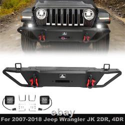 Steel Front Bumper with2D-Rings+2LED Lights For 2007-2018 Jeep Wrangler JK JKU