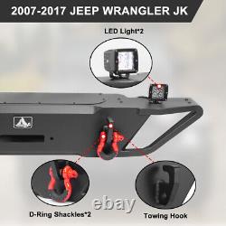 Steel Front Bumper with2D-Rings+2LED Lights For 2007-2018 Jeep Wrangler JK JKU