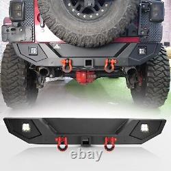 Steel Rear Bumper For 2007-18 Jeep Wrangler JK JKU withLED Light &D-Rings Offroad