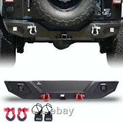 Steel Rear Bumper For 2007-18 Jeep Wrangler JK JKU withLED Light &D-Rings Offroad