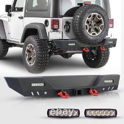 Steel Rear Bumper For 2007-2018 Jeep Wrangler JK JKU with LED Light & D-Ring Parts