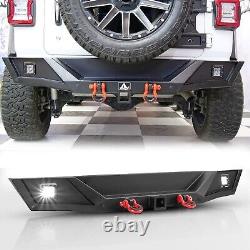 Steel Rear Bumper For 2018-2024 Jeep Wrangler JL JLN with2LED Lights+2D-Rings