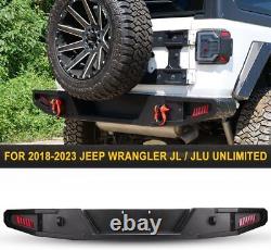 Steel Rear Bumper for 2018-2023 Jeep Wrangler JL JLU Heavy Duty LED Brake Lights