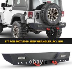 Textured Front&Rear Bumper For 2007-2018 Jeep Wrangler JK withLED Light+2D-Rings