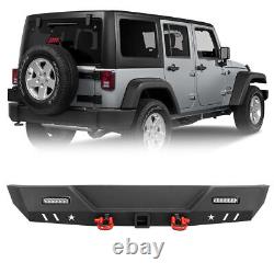 Textured Front&Rear Bumper For 2007-2018 Jeep Wrangler JK withLED Light+2D-Rings