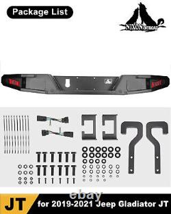 Textured Rear Bumper For 2019-2024 Jeep Gladiator JT withLED Lights Black Steel