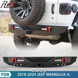 Textured Solid Rear Bumper For 2018-2023 Jeep Wrangler JL withLED Lights+2D-Rings