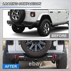 Textured Solid Rear Bumper For 2018-2023 Jeep Wrangler JL withLED Lights+2D-Rings