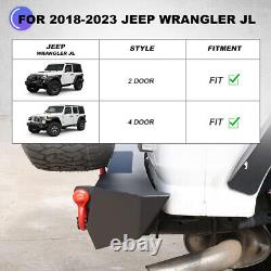 Textured Solid Rear Bumper For 2018-2023 Jeep Wrangler JL withLED Lights+2D-Rings