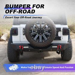 Textured Solid Rear Bumper For 2018-2023 Jeep Wrangler JL withLED Lights+2D-Rings