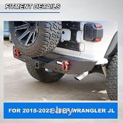 Textured Solid Rear Bumper For 2018-2023 Jeep Wrangler JL withLED Lights+2D-Rings