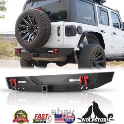 Textured Solid Rear Bumper withLED Lights+2D-Rings For 2018-2023 Jeep Wrangler JL