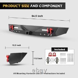 Textured Solid Rear Bumper withLED Lights+2D-Rings For 2018-2023 Jeep Wrangler JL